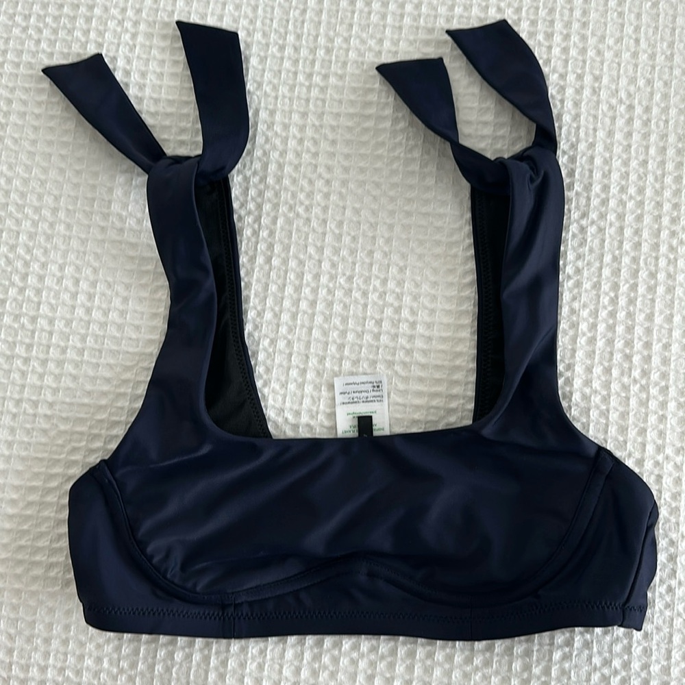 J.crew nwt scoop neck tie shoulder bikini top classic navy